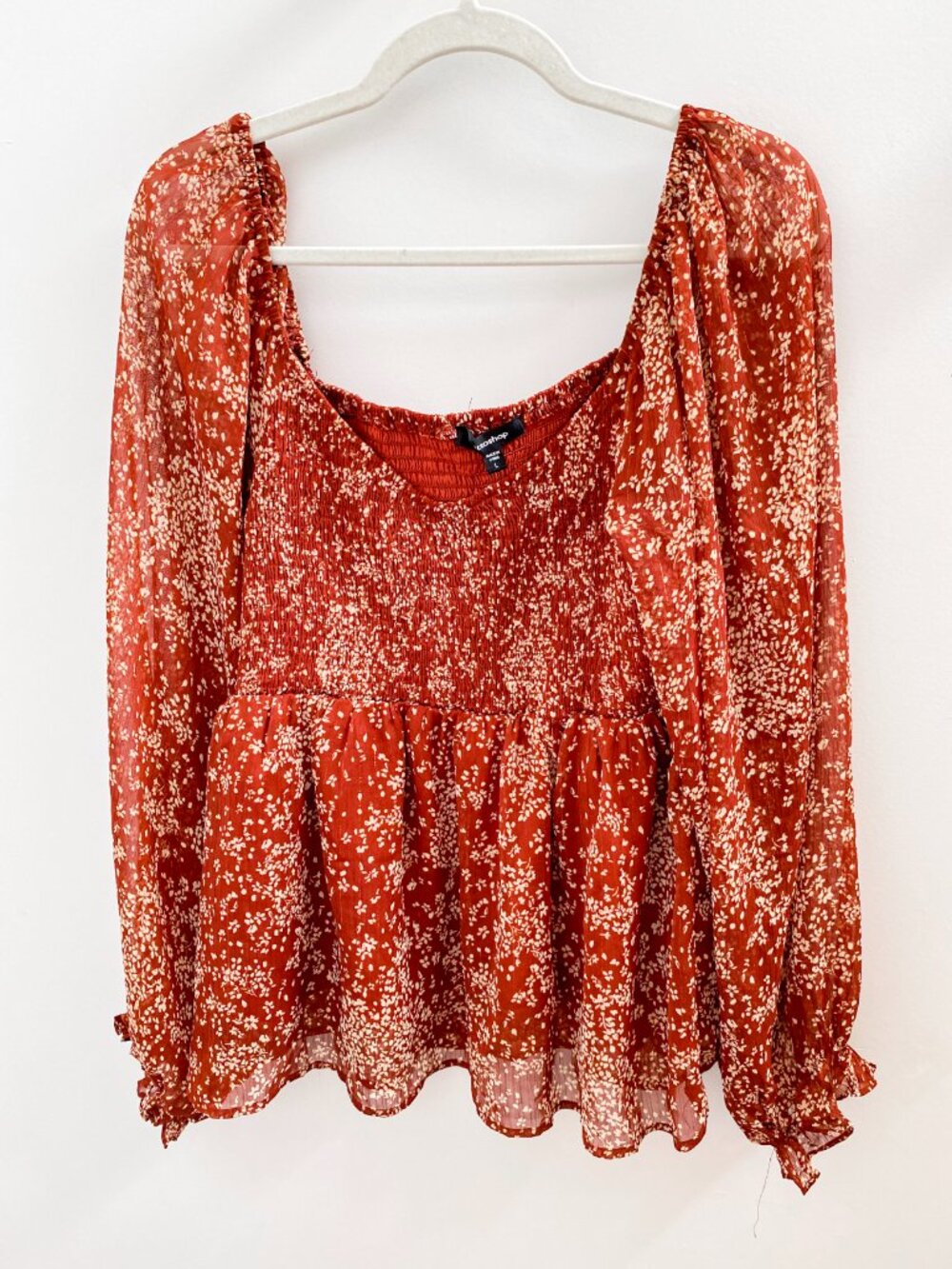 Mittoshop Floral Smocked Long Sleeve Peplum Top - Size Large